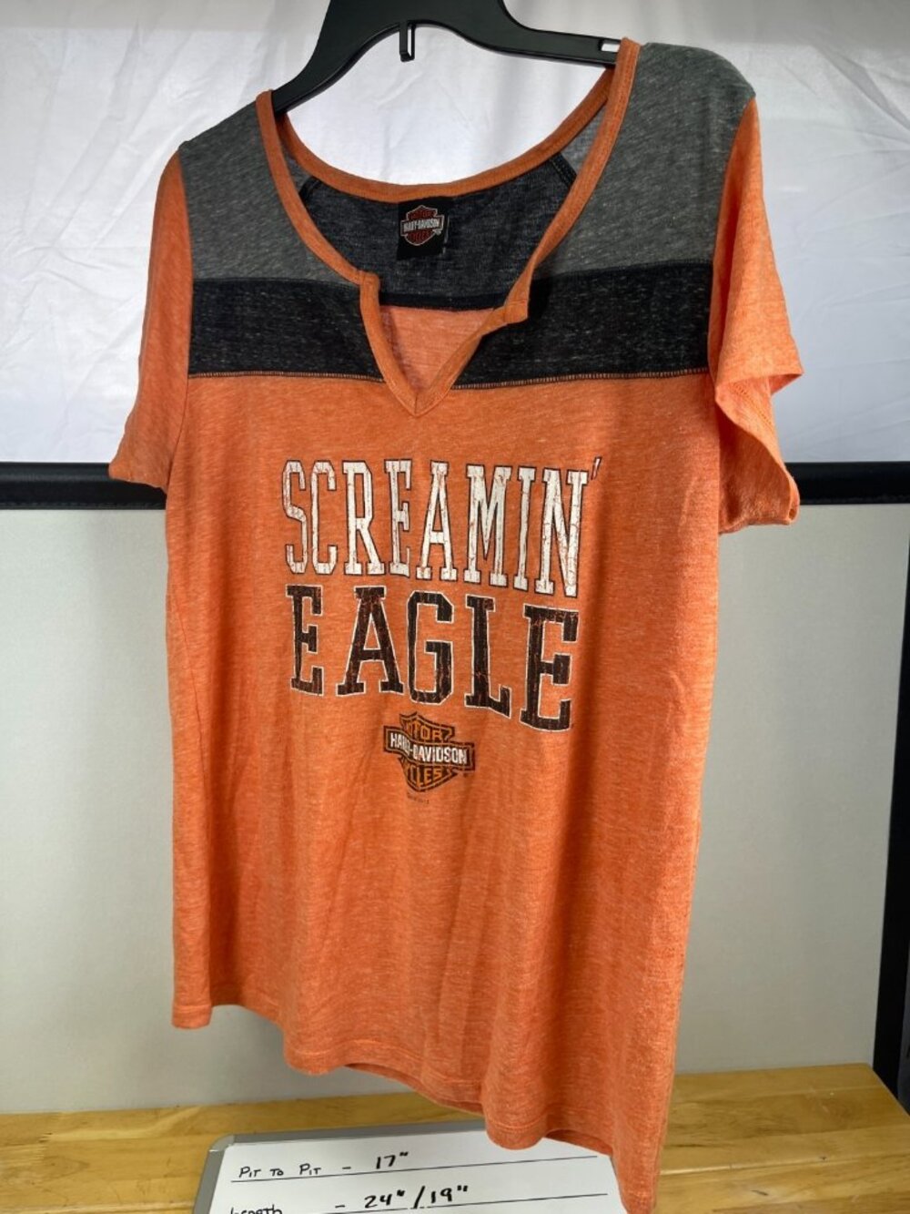 Harley-Davidson Screamin Eagle Womens Orange V Neck Tee Shirt XL